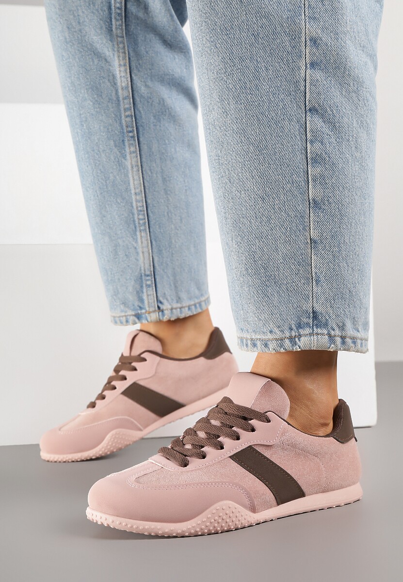 Różowo-Brązowe Sneakersy Ozdobione Tłoczeniem Halennesa