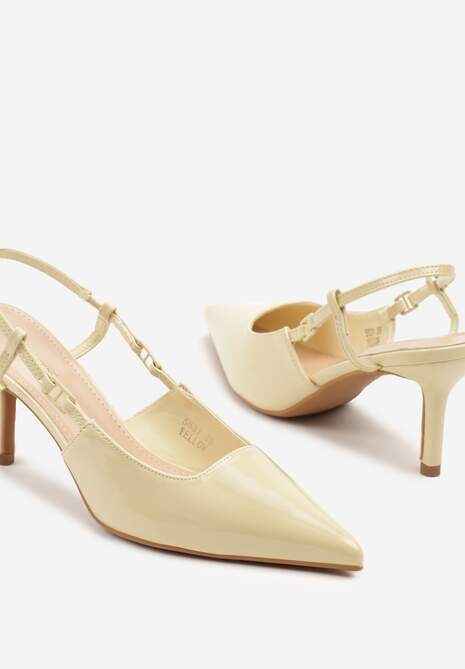 Żółte Lakierowane Sandały na Szpilce ze Spiczastym Noskiem Odelna