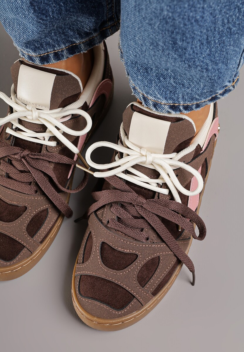 Brązowe Sneakersy Kultowe Tenisówki z Podwójnymi Sznurówkami Luvitta