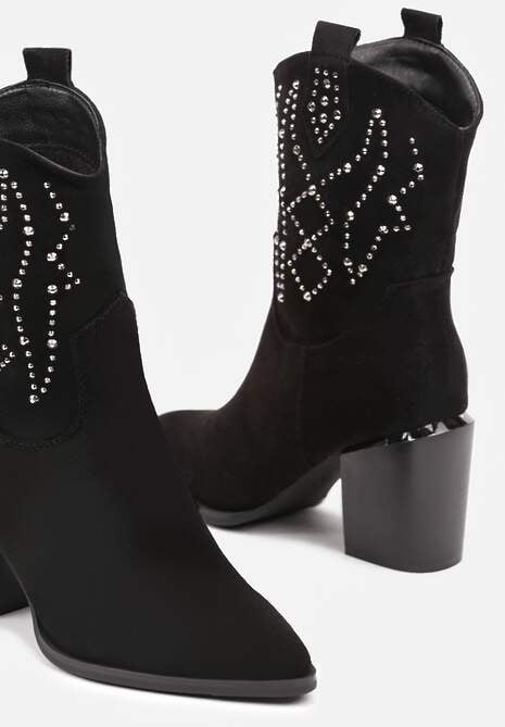 Czarne Botki na Słupku w Stylu Kowbojek Irilianne