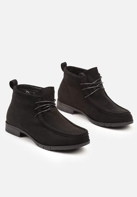 Czarne Botki na Płaskiej Podeszwie z Ozdobnymi Przeszyciami Zinrra