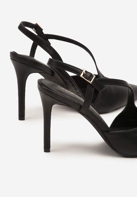 Czarne Asymetryczne Sandały Vices na Obcasie ze Szpiczastym Noskiem Niriese
