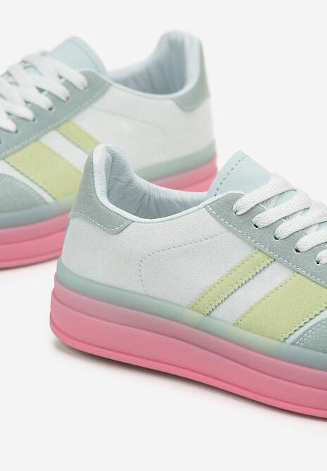 Niebiesko-Różowe Sneakersy w Stylu Tenisówek z Geometrycznym Wzorem Melundea