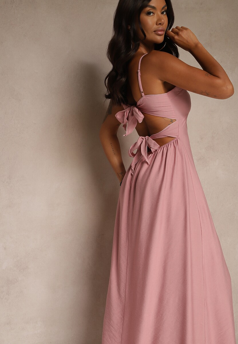 Różowa Sukienka z Wiskozą o Rozkloszowanym Kroju Merelessa