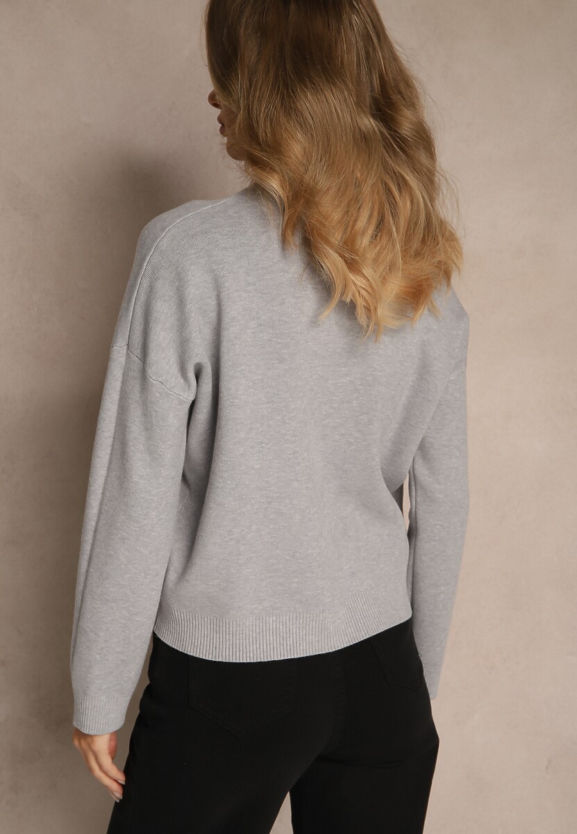 Szary Pudełkowy Sweter z Półgolfem o Gładkim Wykończeniu Unala