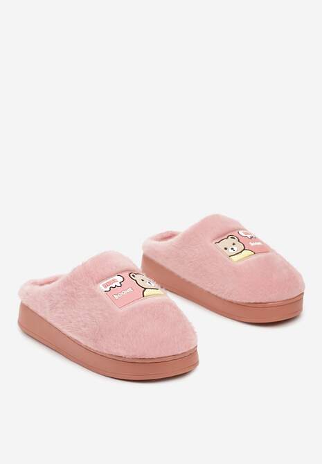 Ciemnoróżowe Futrzane Kapcie Vices na Platformie Ozdobione Naszywką Deofra