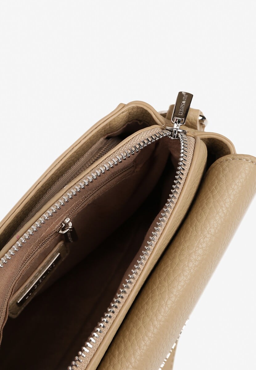 Beżowa Torebka Ozdobiona Napisem i Klapą Davisse