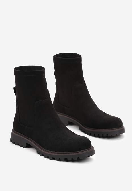 Czarne Botki za Kostkę z Imitacji Zamszu Silvano