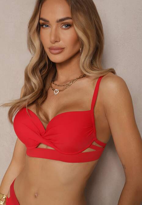 Czerwone Bikini z Ozdobnymi Wycięciami Wiązany Biustonosz i Majtki Figi Kinessa