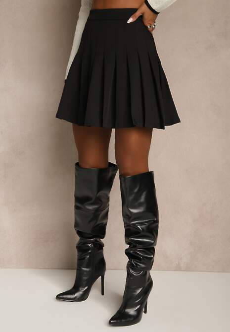 Czarne Plisowane Spódnico-Spodenki z Wiskozą z Wysokim Stanem Annorys