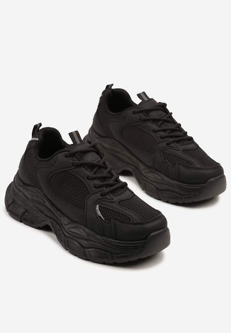 Czarne Sneakersy Vices na Platformie Ozdobione Tłoczeniem Natiselle