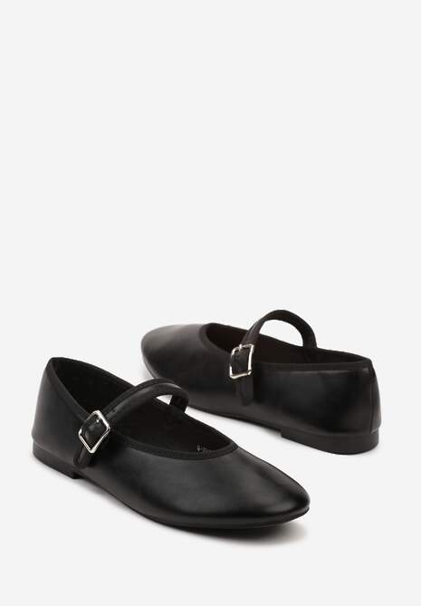 Czarne Balerinki Vices z Ozdobnym Paskiem z Klamerką i Okrągłym Noskiem Cesista