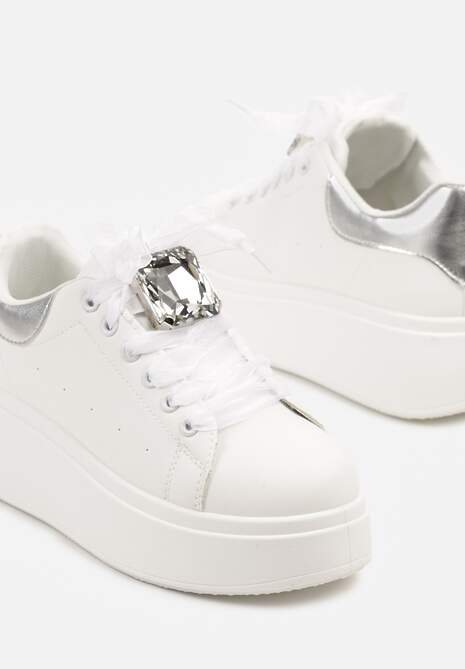 Biało-Srebrne Sneakersy z Cyrkoniami Vivioriana