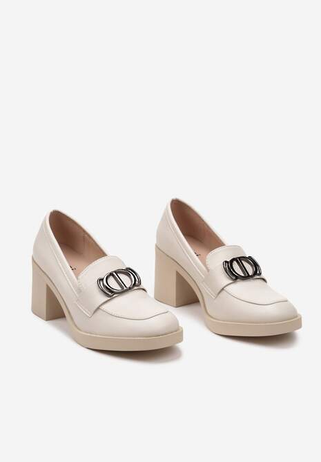 Beżowe Casualowe Półbuty na Słupku ze Skórzaną Wkładką Triarose