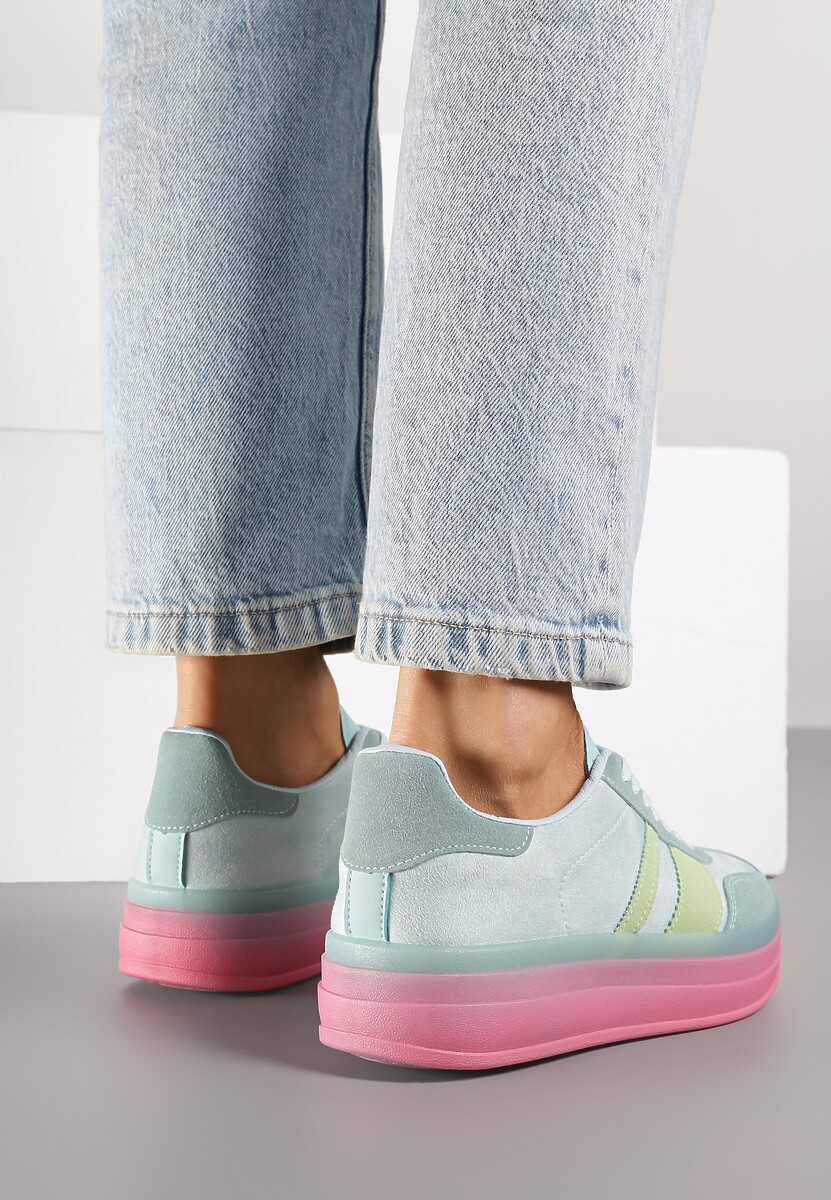 Niebiesko-Różowe Sneakersy w Stylu Tenisówek z Geometrycznym Wzorem Melundea