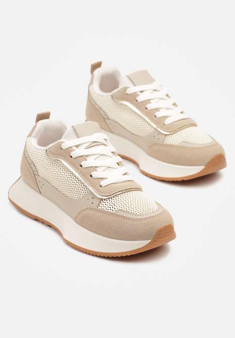 Ciemnobeżowe Sneakersy Ozdobione Geometrycznym Motywem Calgis