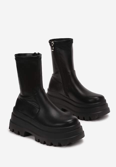 Czarne Botki Workery na Platformie z Dopasowaną Cholewką Esallina