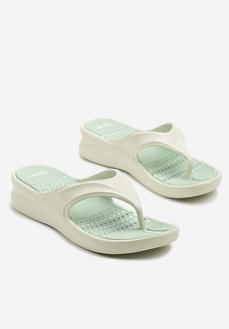 Jasnozielone Sportowe Japonki z Pianki na Niskim Koturnie Viviressa