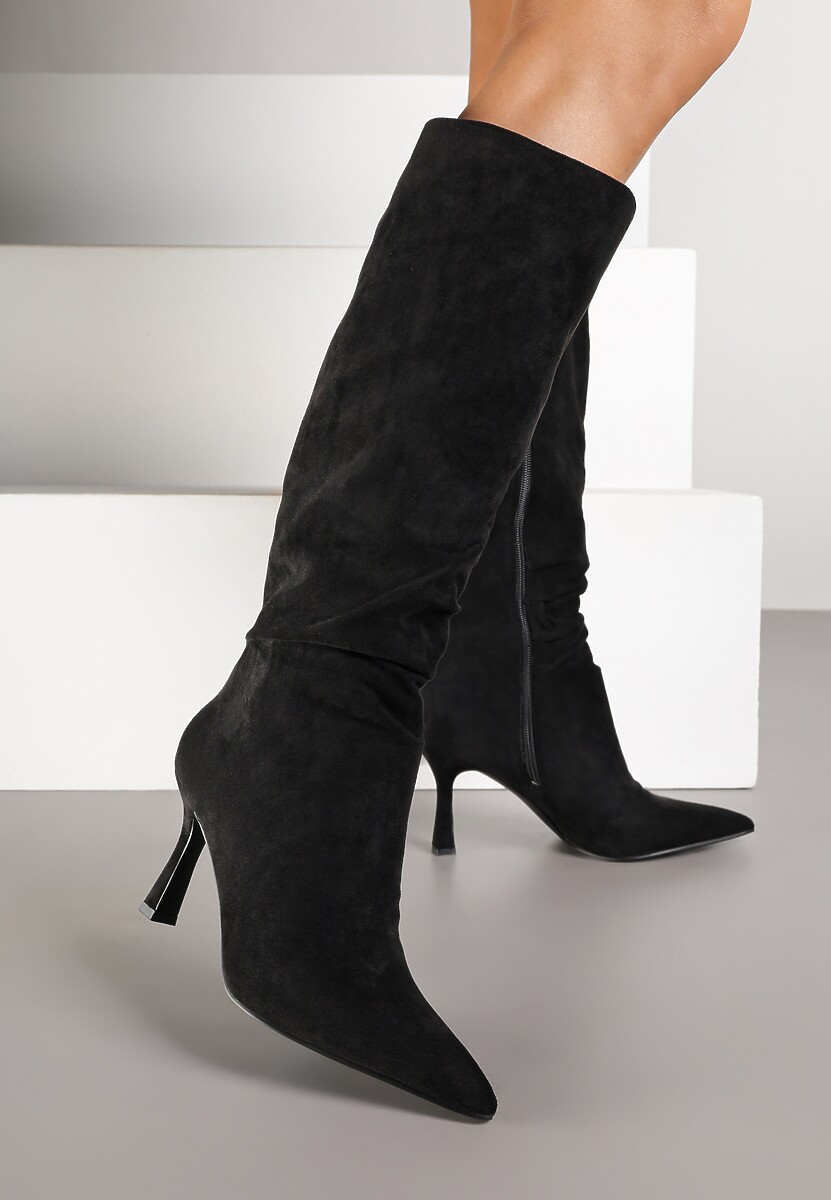 Czarne Kozaki na Szpilce o Geometrycznym Kształcie Latonelle