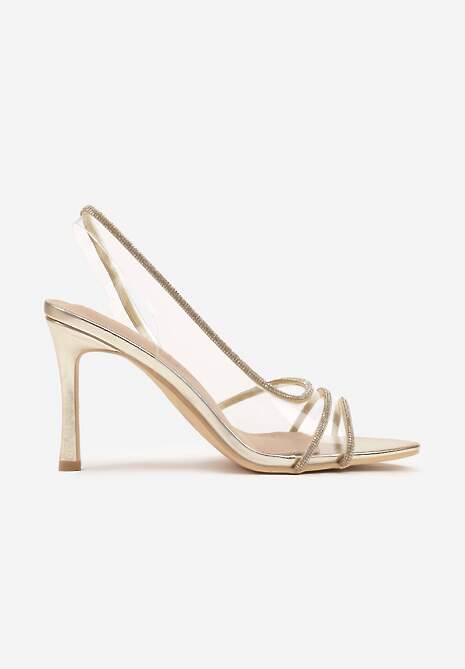 Złote Sandały Vices na Szpilce ze Skórzaną Wkładką z Cyrkoniami Arnellie