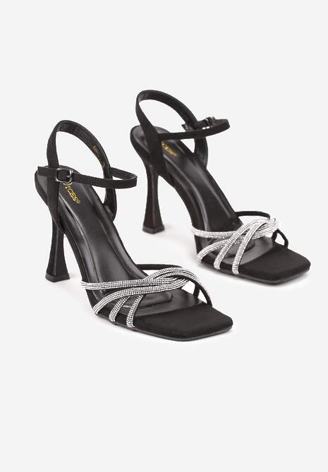 Czarne Sandały Vices na Szpilce z Cyrkoniami Lirevoline