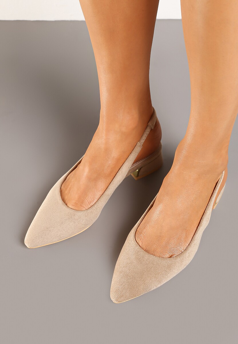 Ciemnobeżowe Sandały Vices na Stożku z Wkładką ze Skóry Naturalnej Bez Pięty Selenis