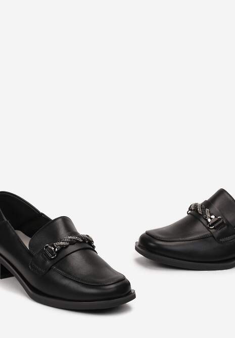 Czarne Półbuty na Niskim Słupku ze Skóry Naturalnej Iponna