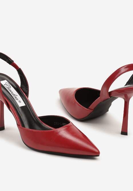 Bordowo-Czerwone Sandały na Szpilce ze Szpiczastym Noskiem i Odkrytą Piętą Deralise