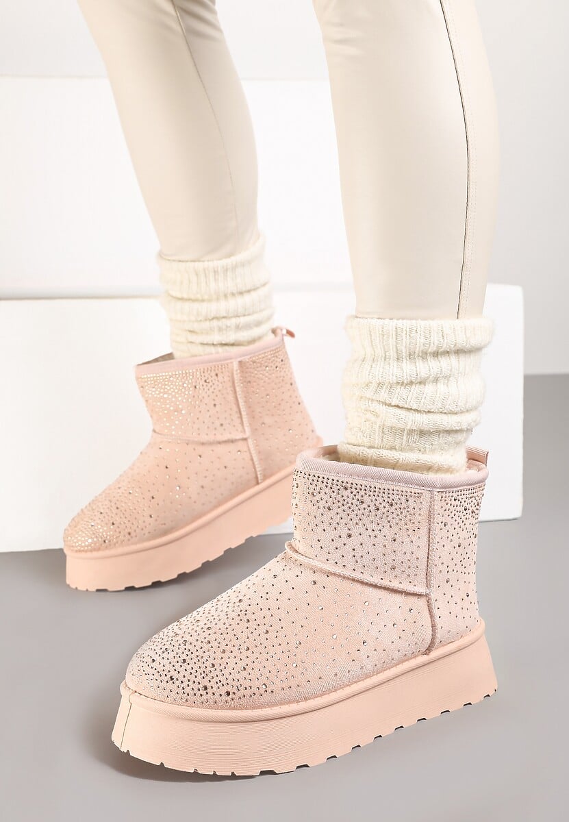 Różowe Płaskie Śniegowce z Ociepleniem Cyrkoniami i Przeszyciami Tamivea