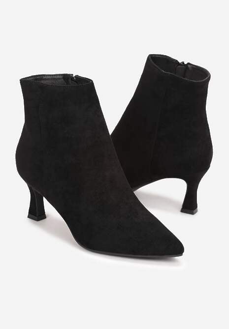 Czarne Botki na Niskim Obcasie ze Szpiczastym Noskiem Rila