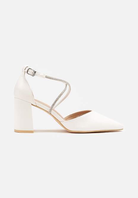 Białe Czółenka Vices z Cyrkoniami i Wkładką ze Skóry Naturalnej Resiyana