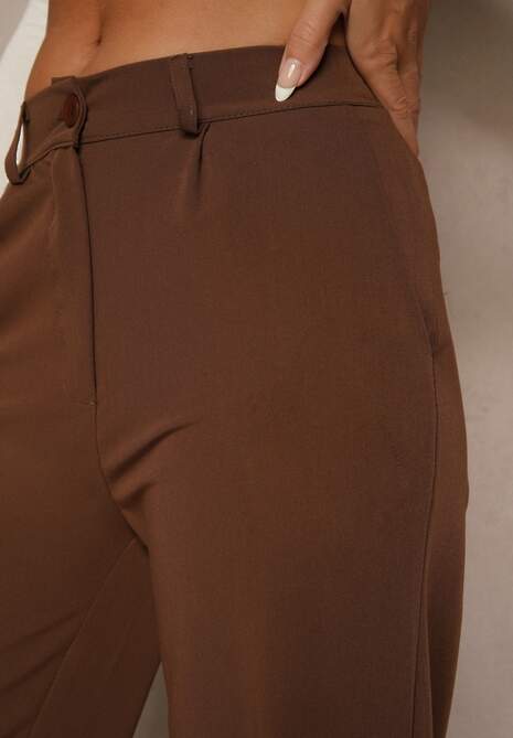 Brązowe Szerokie Spodnie High Waist z Gumką w Pasie Eternel