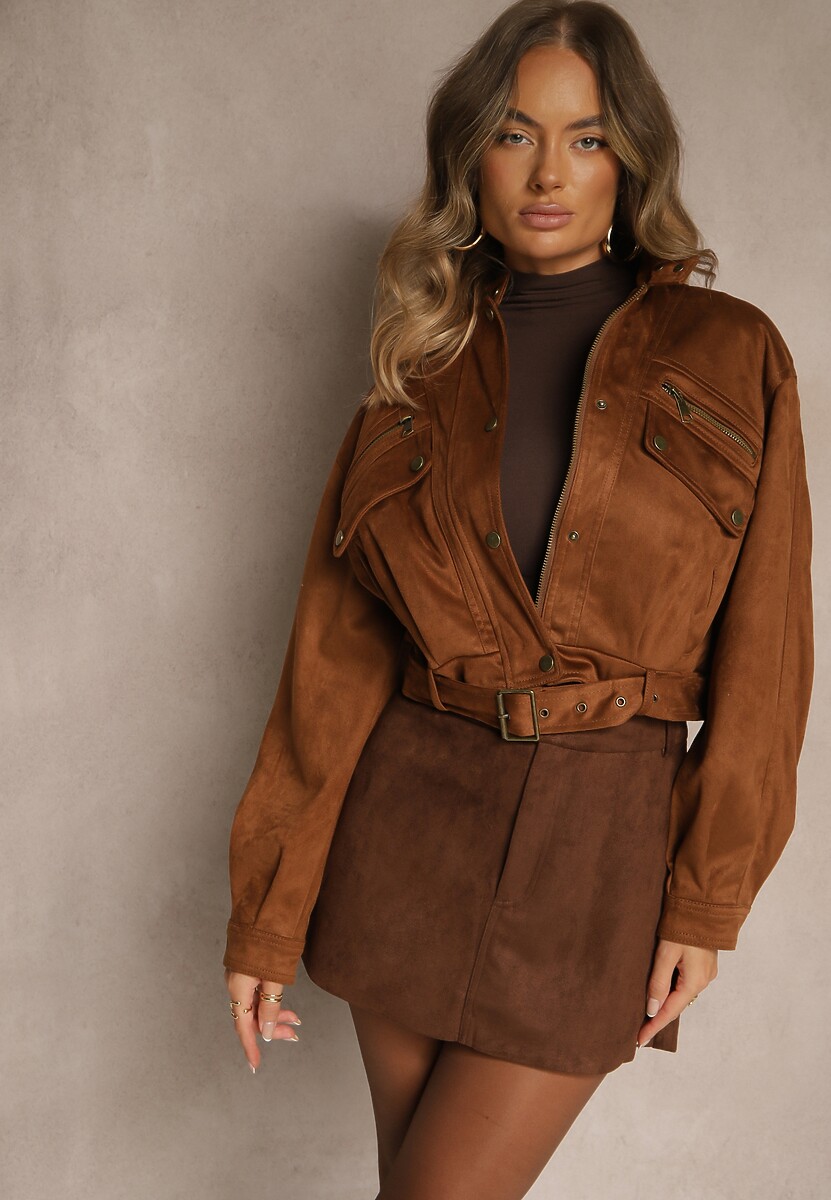 Brązowa Spódnica VICES Mini Stylizowana na Zamszową Tivite