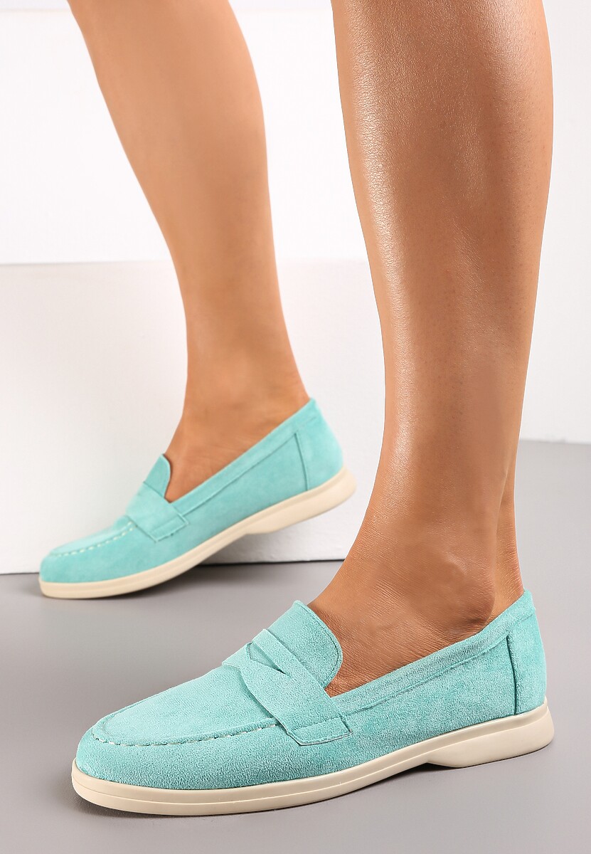 Zielone Mokasyny z Imitacji Zamszu na Płaskiej Podeszwie Faranis