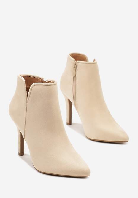 Jasnobeżowe Botki na Szpilce ze Szpiczastym Noskiem Yegene
