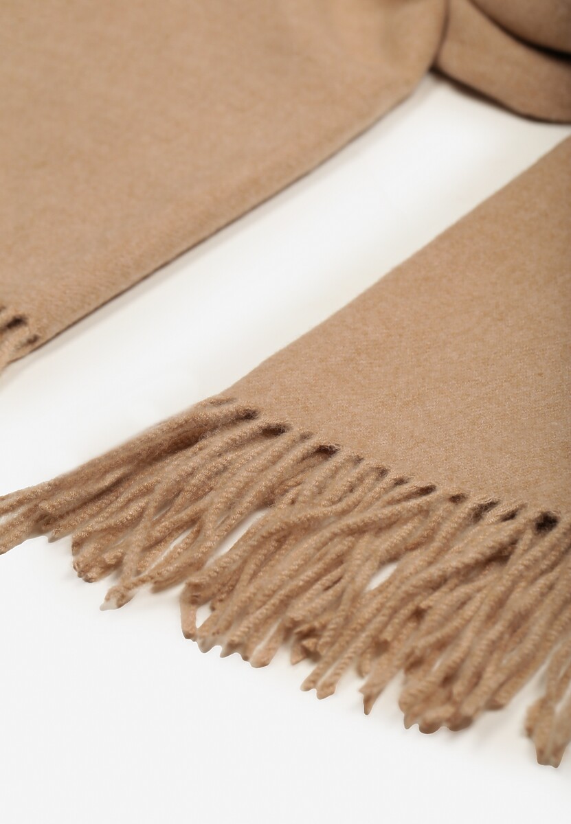 Beżowy Szalik z Wiskozą Bawełną i Frędzlami Siathlin