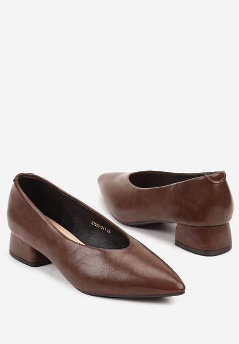 Brązowe Czółenka Vices na Obcasie Typu Słupek ze Skórzaną Wkładką Rilomena