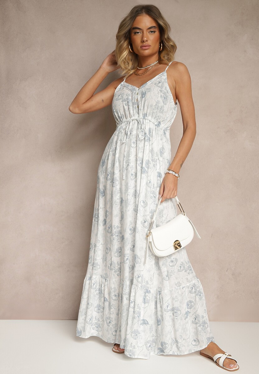 Niebieska Sukienka z Cienkimi Ramiączkami z Wiskozą i Lnem Sortta