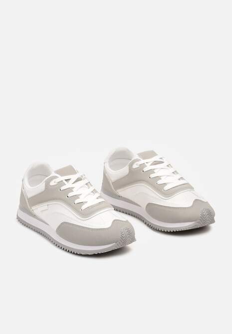 Szare Sneakersy na Płaskiej Podeszwie z Metalicznym Wykończeniem Zelmora