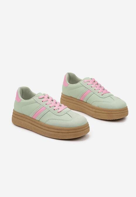 Jasnozielone Sneakersy Kultowe Tenisówki na Grubej Podeszwie Gonelis