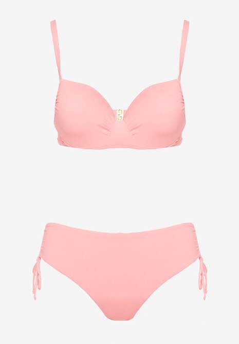 Różowe Bikini Biustonosz z Usztywnianymi Miseczkami Majtki Figi Ozdobione Troczkami Tamarie