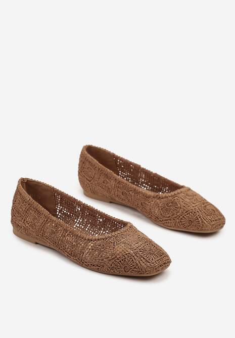 Brązowe Balerinki z Cholewką z Plecionki Relore