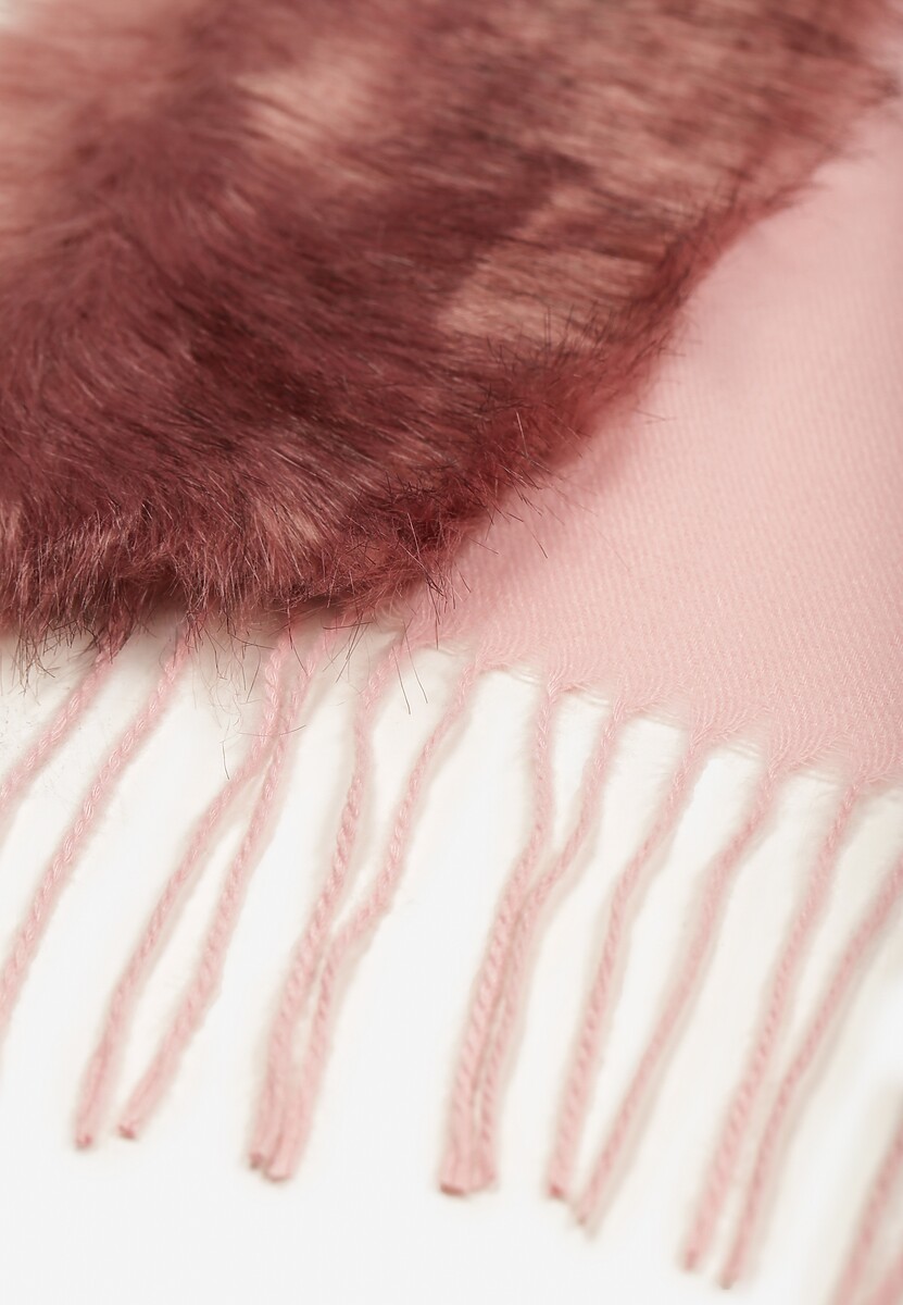 Różowy Szalik z Wiskozą Bawełną i Futerkiem Linnonira