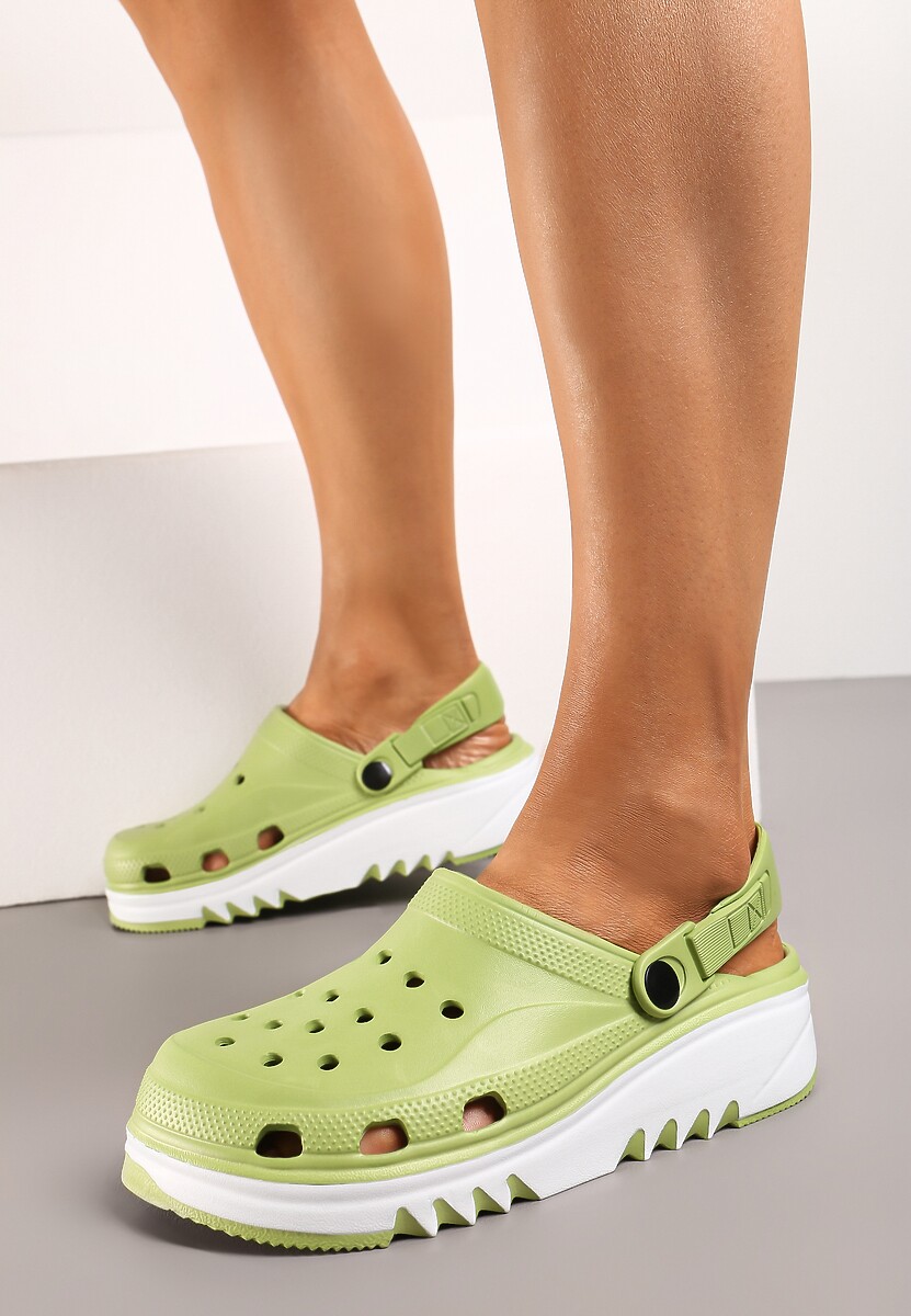 Jasnozielone Klapki Klapki na Grubej Podeszwie z Pianki Ozdobione Wycięciami Zoliana