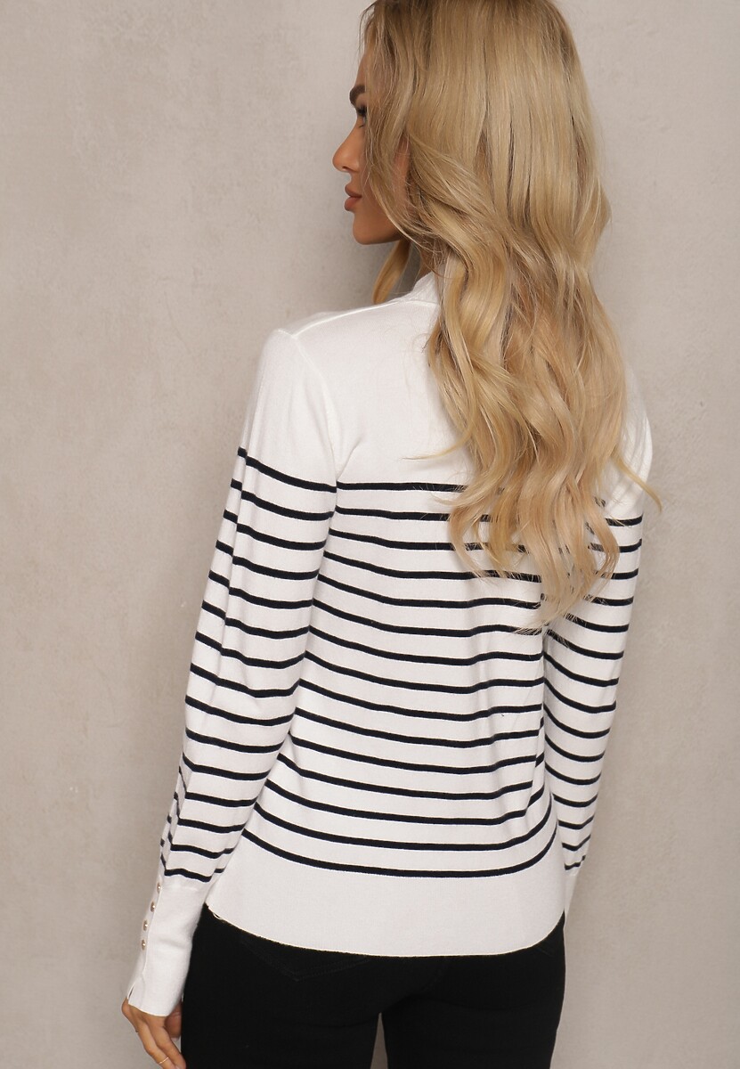 Biały Golf z Bawełną i Wiskozą w Paski z Nitami Viacira