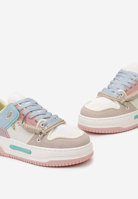Biało-Różowe Sneakersy na Platformie z Ozdobnymi Sznurówkami Aqara
