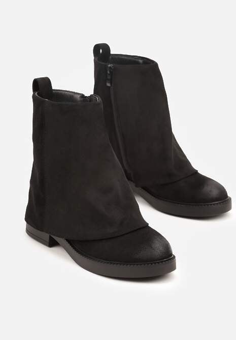 Czarne Botki z Imitacji Zamszu z Cholewką w Stylu Nogawki Rilavine