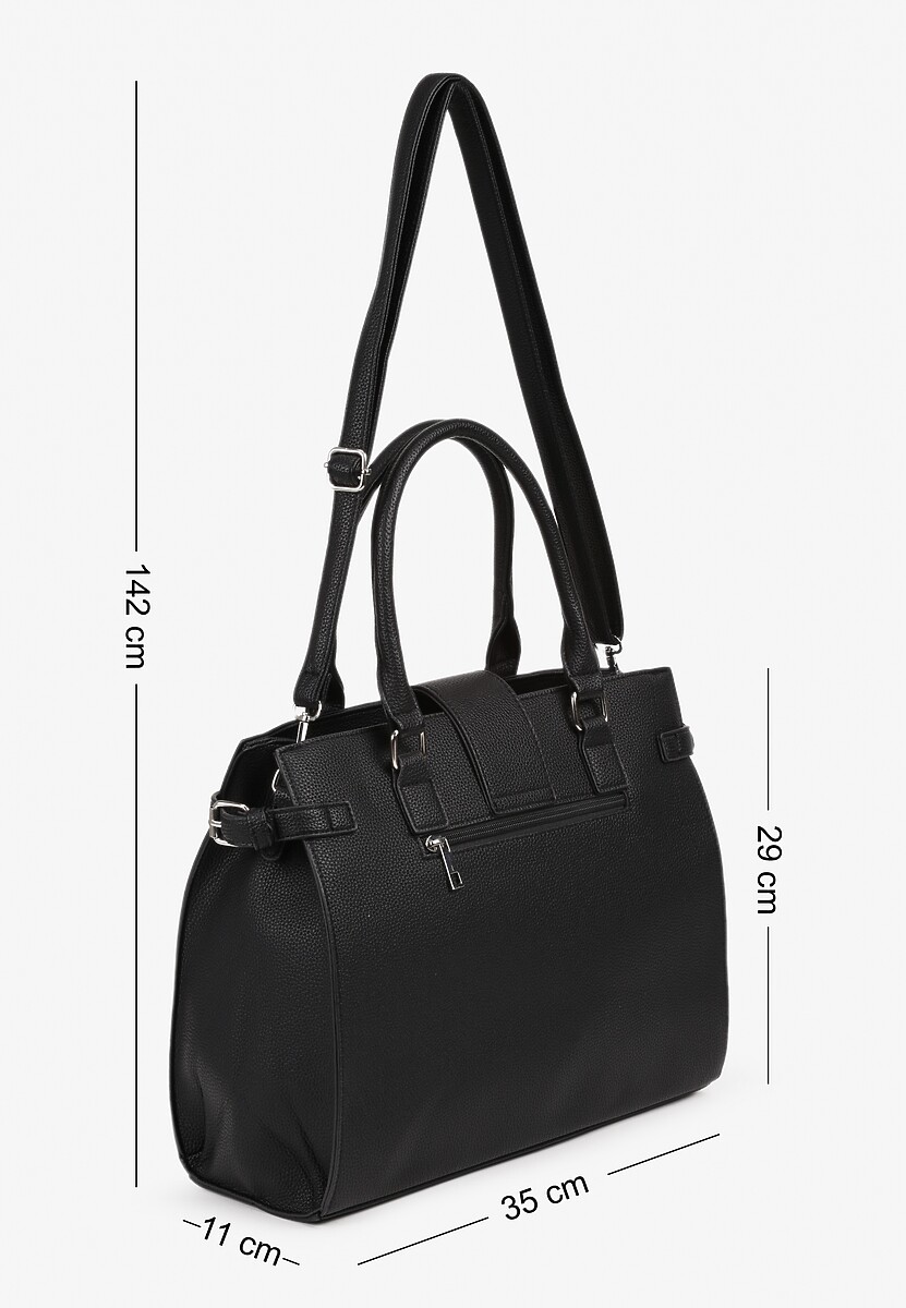 Czarna  Torebka Ozdobiona Klapą i Metaliczną Wstawką Jonavia