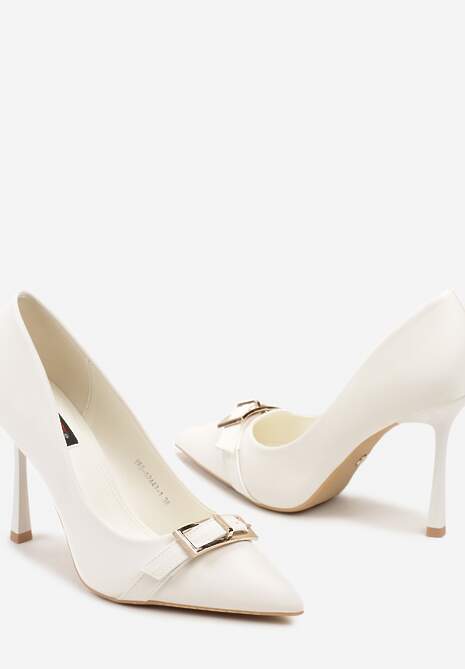 Białe Eleganckie Szpilki Ozdobione Klamrami Asilva