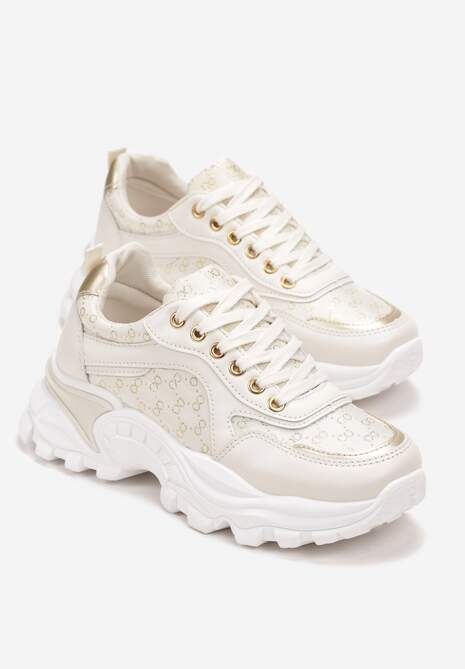 Beżowe Sneakersy z Metaliczną Nitką na Grubej Podeszwie Melimeda